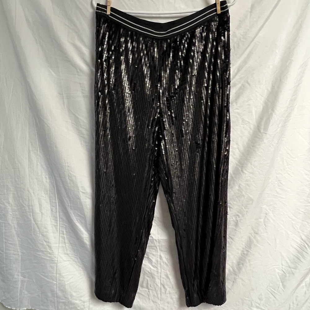 FREE PEOPLE black sequined wide leg pants